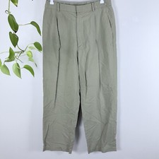 Uniqlo Size L 14 Pants Sage Light Green Straight Leg Viscose Linen High Waist
