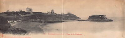 FRANCE~PORTRIEUX PLAGE de la COMTESSE~1905 PANORAMIC DOUBLE PHOTO POSTCARD