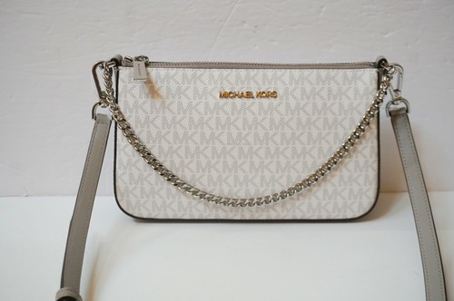 MICHAEL KORS JET SET TRAVEL POUCHETTE CHAIN SHOULDER CROSSBODY BAG MK WHITE GRAY - 第 10/12 張圖片