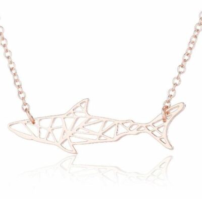  Geometric Shark Necklace Rose Gold Over Stainless Steel Jewelry Gift Fish 18'' 
