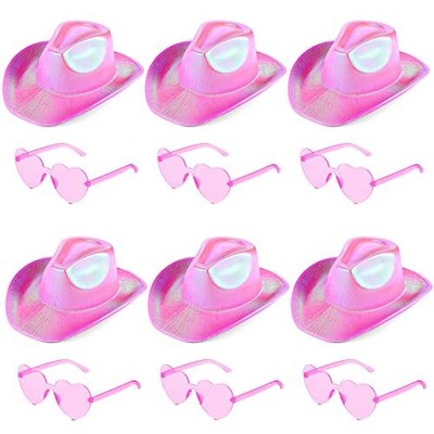 7221 12 Pcs Holographic Space Cowgirl Hat With Rimless Sunglasses Neon Amazon.com: Haysandy 12 Pcs Holographic Space Cowgirl Hat  main image 2