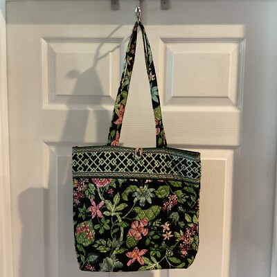 Vera Bradley Black Green Flower, Medium Tote Bag 14 X 13
