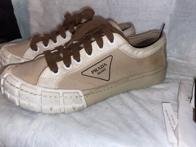 Prada Gabardine Triangle Logo Bi-color Wheel Sneakers Size 38.5