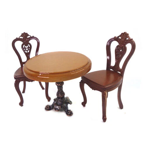 3Pcs Miniature Dining Table Chairs Sets 1:12 Dollhouse Furniture Vintage Desk - Image 2 of 4