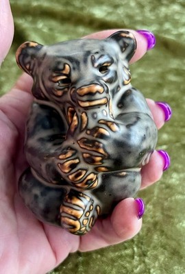 Vintage Royal Copenhagen Bear Cub Chewing His Paw, 21434 by Knud Kyhn, Lifelike