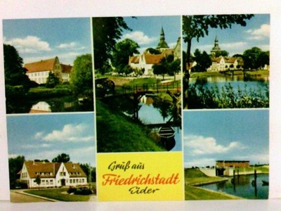 Mehrbild AK Gruß aus Friedrichstadt an der Eider. Ortsansicht mit Kirche, Fluß, 
