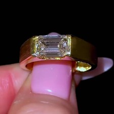 2.50Ct Emerald Cut Moissanite Bezel Set Engagement Ring Solid 9Ct Yellow Gold