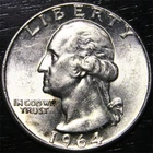 1964 Washington Quarter 25c US Coin 90% Silver Philadelphia Mint BU Uncirculated