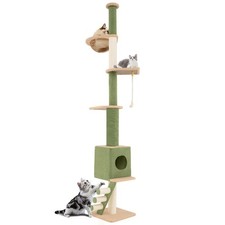 Floor to Ceiling Cat Tree w/ 86"-99.5" Adjustable Height Space Capsule Condo