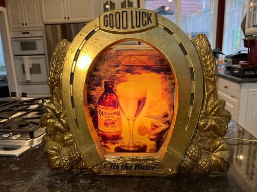 Vintage 50’s Olympia Beer Horseshoe Lighted Good Luck Horshoe Sign Needs Repair