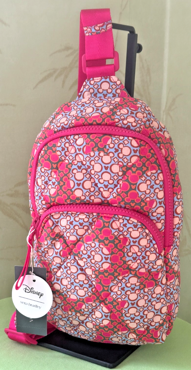 VERA BRADLEY X DISNEY LORMAN SLING BACKPACK:NWT MICKEY MOUSE KALEIDOSCOPE  PINK