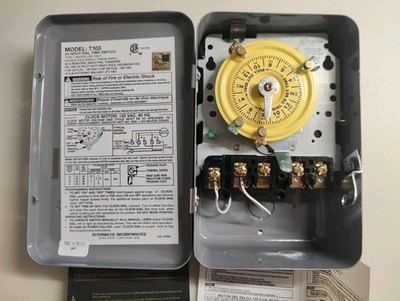 Intermatic T103 Mechanical Time Switch 24-Hour Timer, DPST, 120V