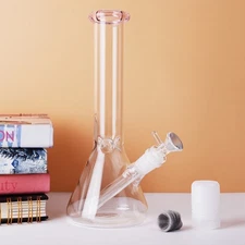 10" Heavy Duty Glass Bong Pink Water Smoking Tobacco Pipe Beaker 14MM Bowl