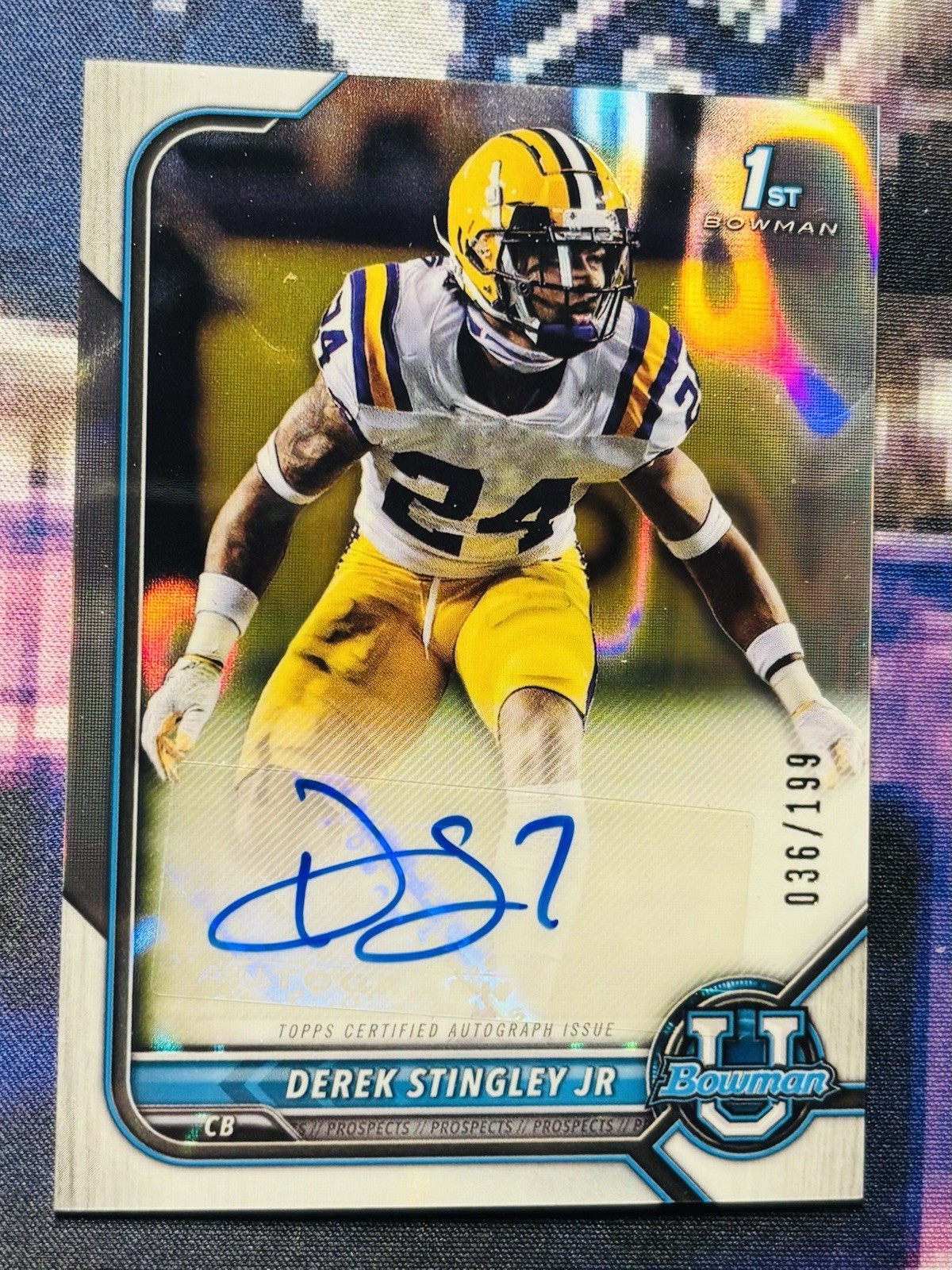 2021 Bowman Chrome U Derek Stingley Jr. Auto Lava Refractor /199 LSU