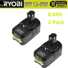 2Packs 8.0Ah 18 Volt High Capacity Replace for Ryobi P101 P122 Power Tools USA