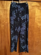 Susan Graver Women's Pants Sz L Reg Liquid Knit Straight Blue Floral Pockets