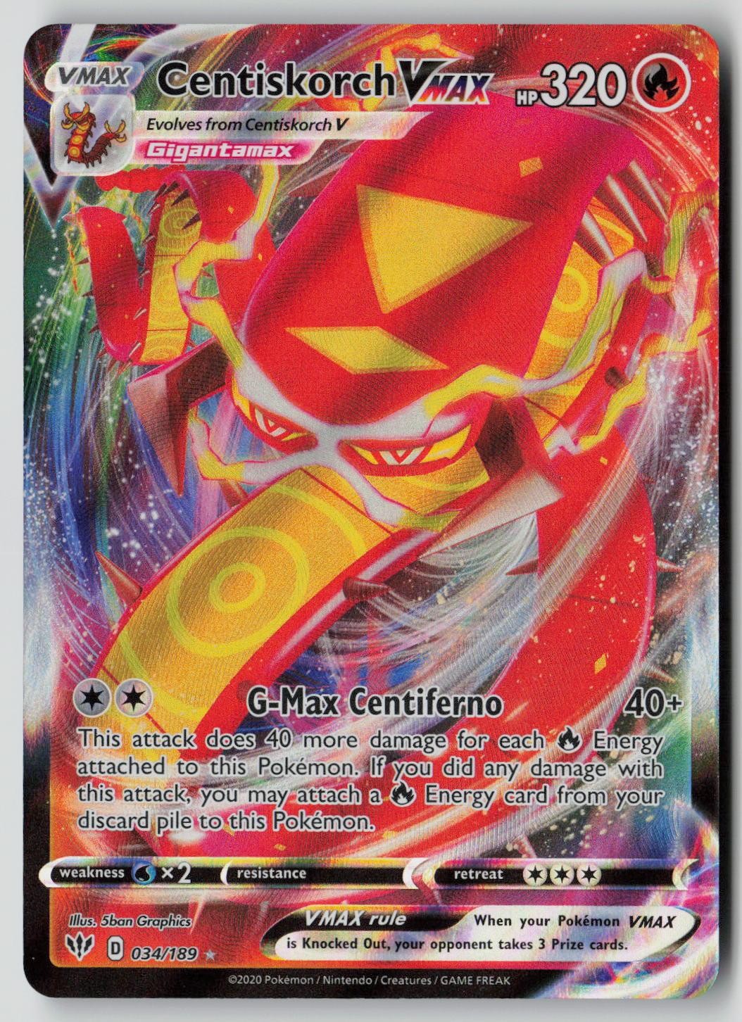 Centiskorch VMAX 034/189 Holo VMAX Rare Darkness Ablaze Pokemon NM