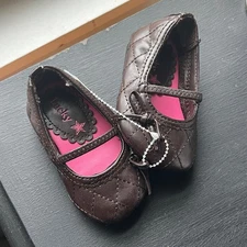 Lucky Brand Baby Girl Brown Quilted Mary Jane Flats | Size 0–3 Months | Infant D