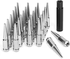 24 PCS 14x1.5 Spike Lug Nuts Chrome For Chevy Silverado Tahoe 4.4" Tall w/ Key
