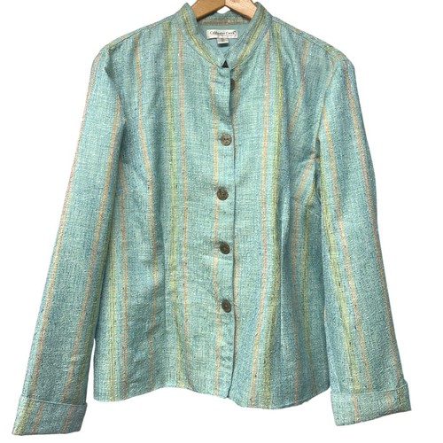 Gilet Femme Coldwater Creek – Rayé Bleu Et Blanc – Taille 4 – En Coton – Très Bon État