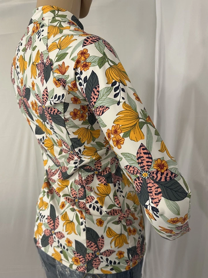 Coolibar Escalante Manga Larga Antierupciones Top UPF 50+ Naranja Verde Floral, Pequeño Foto 2 de 4