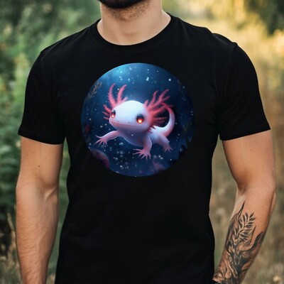 Mens Axolotl Glowing Eyes Print Cotton T-Shirt Size XS to 5XL