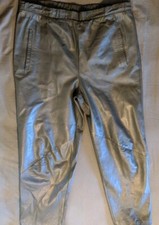 VINTAGE Saks Fifth Avenue Pants Womens Small Genuine Leather Pull On Gray 90s