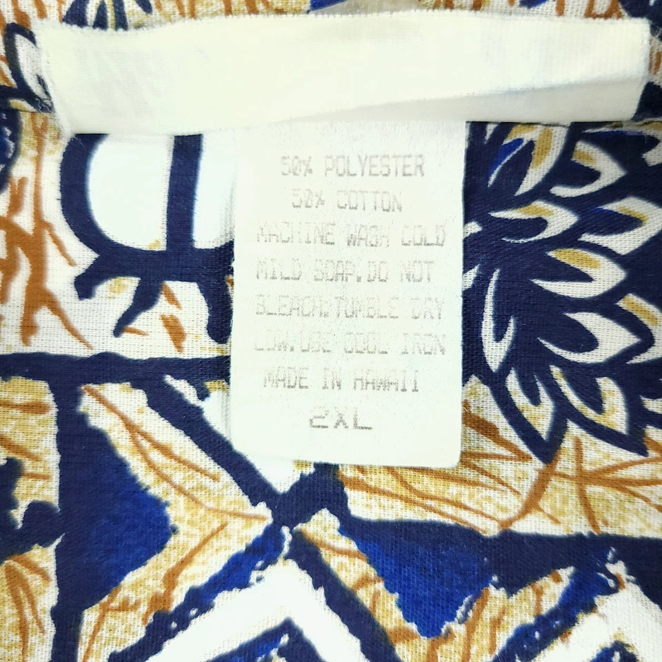 Vintage Made In Hawaii Shirt Mens 2XL XXL Blue Hawaiian Floral Tropical Aloha - Image 4 of 4