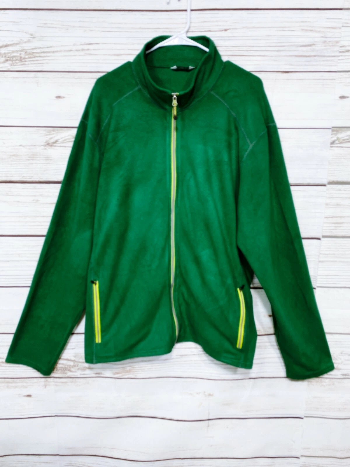 Eddie Bauer Mens Fleece Jacket Sz XXL Green Full Zip Long Sleeve Zipped Pockets