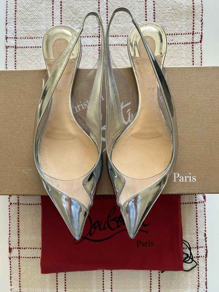 Christian Louboutin V Dec Specchio Metálico Plata y PVC Ballet Pisos Talla 40 Foto 4 de 4