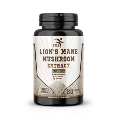 Lion's Mane Mushroom Extract Powder Cognition 60 Veggie Capsules Organic Non GMO