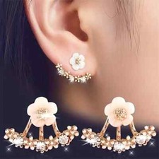 Flower-Shaped Zircon Faux Earrings Simple Georgeous Very Light Rose Gold 