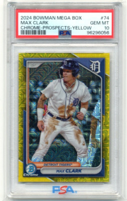 2024 Bowman Chrome Prospects Mega Box BCP-74 Max Clark /75 Yellow Mojo PSA 10