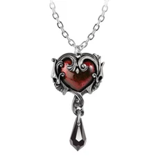 Alchemy Gothic Petite Affair du Coeur Pendant Red Heart Skulls Necklace NWT P931
