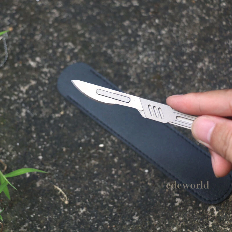Manija fija bisturí aleación titanio n.º Cuchillo EDC para tallar diario de 4 papeles Foto 3 de 4