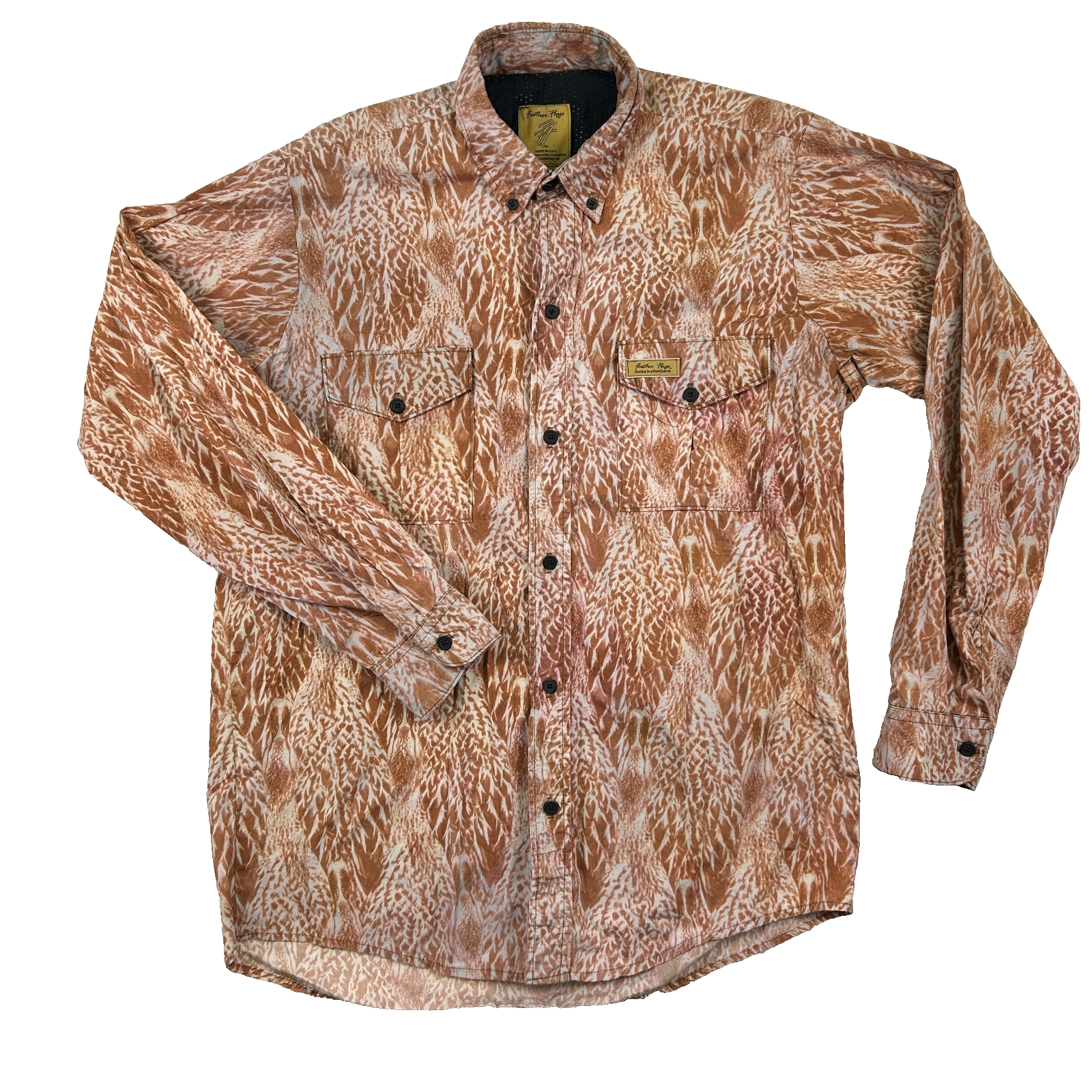 Camicia vintage bandiera piuma uomo grandi anatre in fila mimetica made in USA caccia