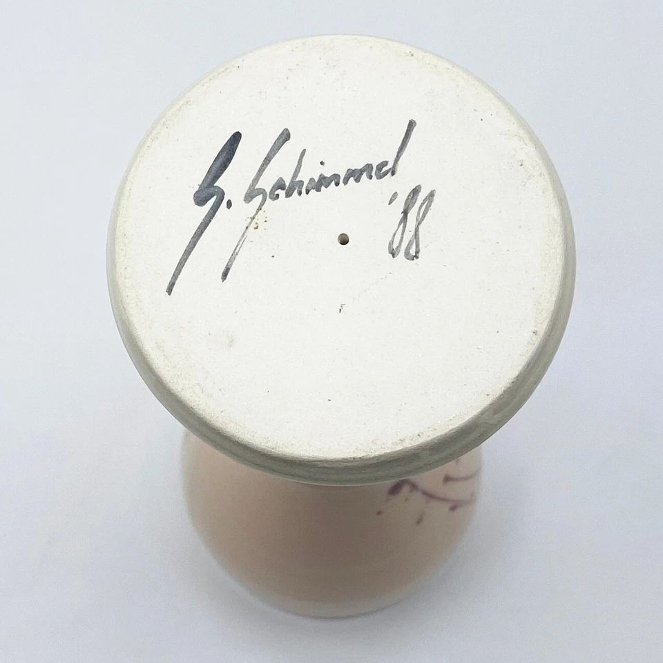 Jarrón copa de gres pintura salpicaduras rosa pastel SHANE SCHIMMEL RARO vintage años 80 Foto 3 de 4