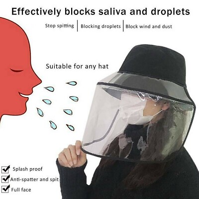 Fisherman Bucket Hat Cap with Removable Full Face Protective Visor Shield 