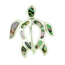 Solid 925 Sterling Silver Natural Abalone Puau Shell Women Round Turtle Pendant