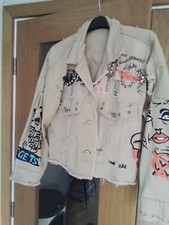 Tan Denium Graffiti Studded Denium Jacket Immaculate & On Trend