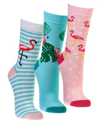 NO NAME 3 Paar Socken mit Flamingo Motiv für Damen und Teenager aus Baumwolle
