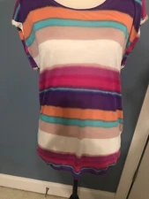 Splendid Multicolor Stripe Open Back Cap Sleeve Knit Top Sz M
