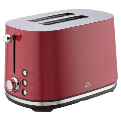Designer Retro Doppelschlitz Toaster 1000W 6 Stufen Abnehm Brotaufsatz In Rot