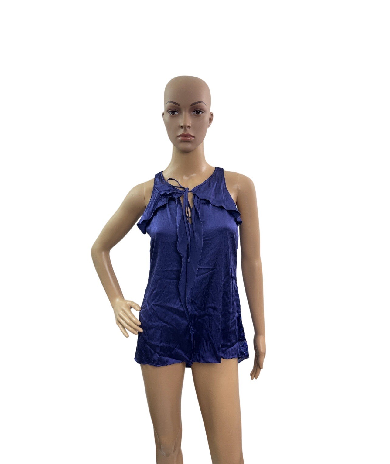 Elie Tahari Women’s Size Small Sleeveless Ruffle Keyhole Neck Purple Silk Blouse