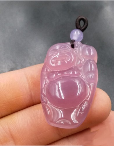 Emperor Purple Chalcedony Agate Jade Laugh Maitreya Buddha Luck Pendant Necklace - Picture 2 of 9