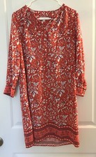 Women's LOFT small orange long sleeve knee length pullover partial button dress