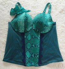 Women's NWT Cacique Green Snake-Print Lace Mesh Bustier Sz. 14/16 A17-96