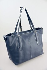 Ripani 8241 Navy Pebbled Leather Tote Shoulder Bag Made In Italy