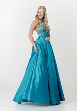 SHERRI HILL⚡️{$450} "51643" Teal blue halter top embroidered gown dress size 10