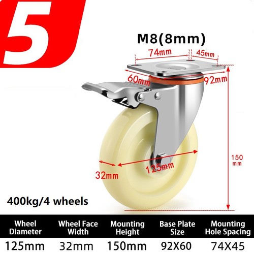 Heavy Duty Nylon Swivel Castor Wheels 40mm-125mm Trolley Furniture Caster Brake - Afbeelding 26 van 26